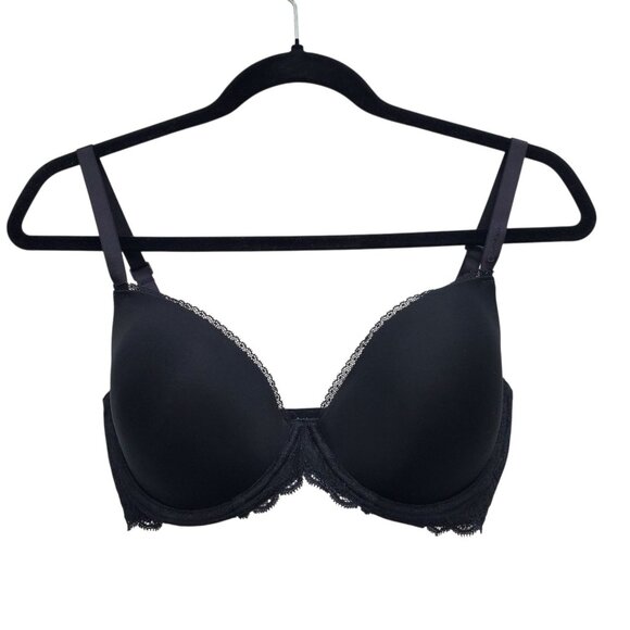 Calvin Klein Black Lace Side Lightly Lined Underwire‎ Demi T-Shirt Bra Size 34DD - Picture 1 of 4